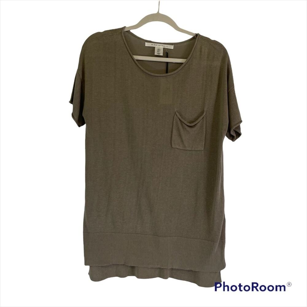 Max Studio taupe knit top Small linen blend